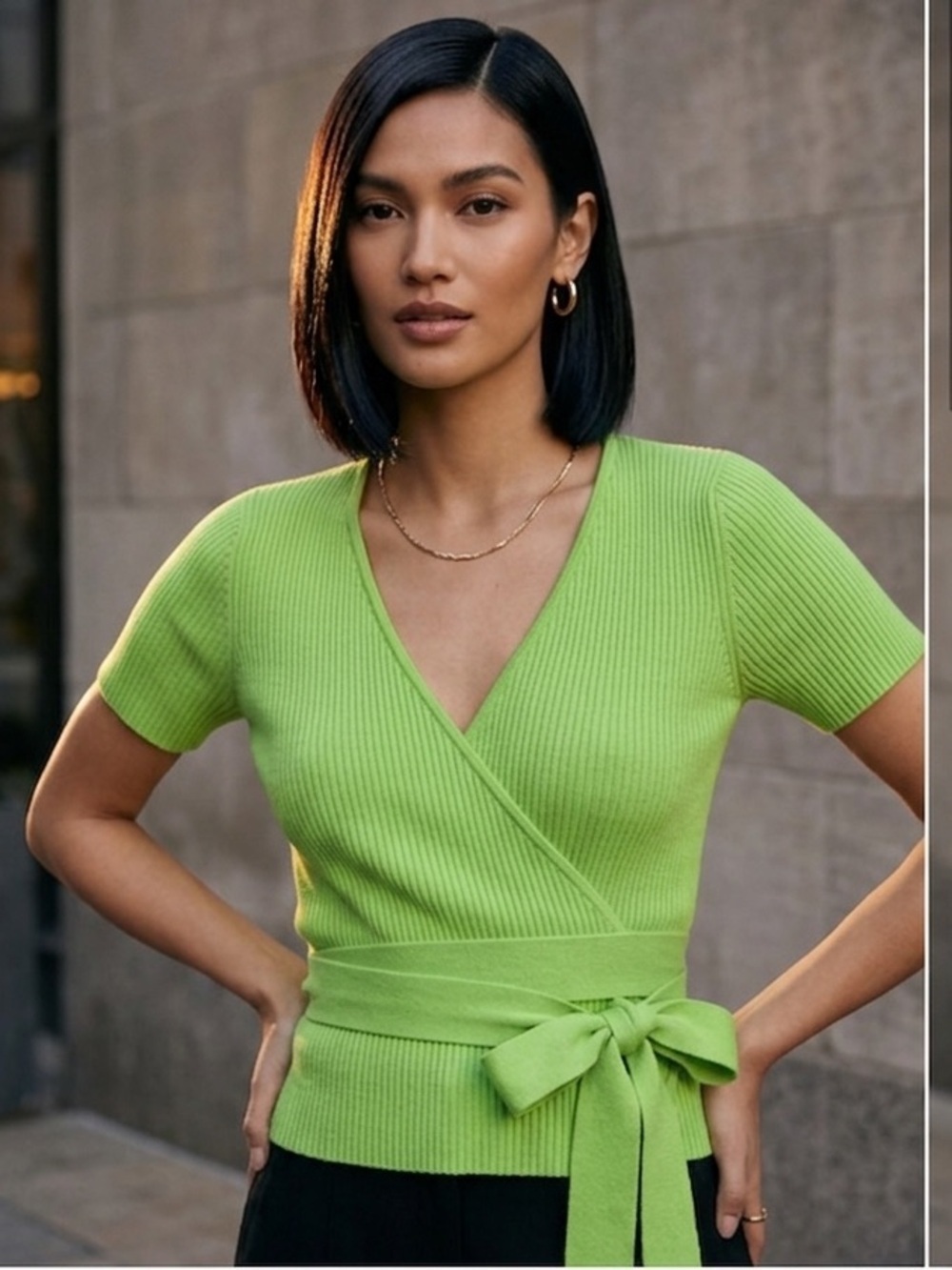 Wilfred Bright Green Ribbed Top